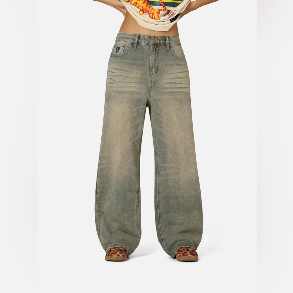 Aelfric Eden Olive Green Wide Leg Flare Jeans